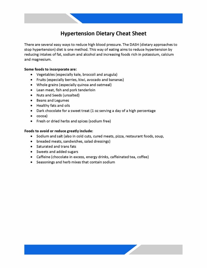 Hypertension Dietary Cheat Sheet